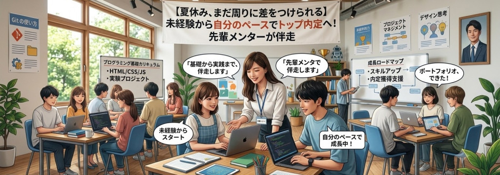 株式会社MarvelWorksの【夏休み、まだ周りに差をつけられる】いきなり丸投げはしません。トップ内定の先輩に続き、未経験から自分のペースで成長できる環境のカバー画像